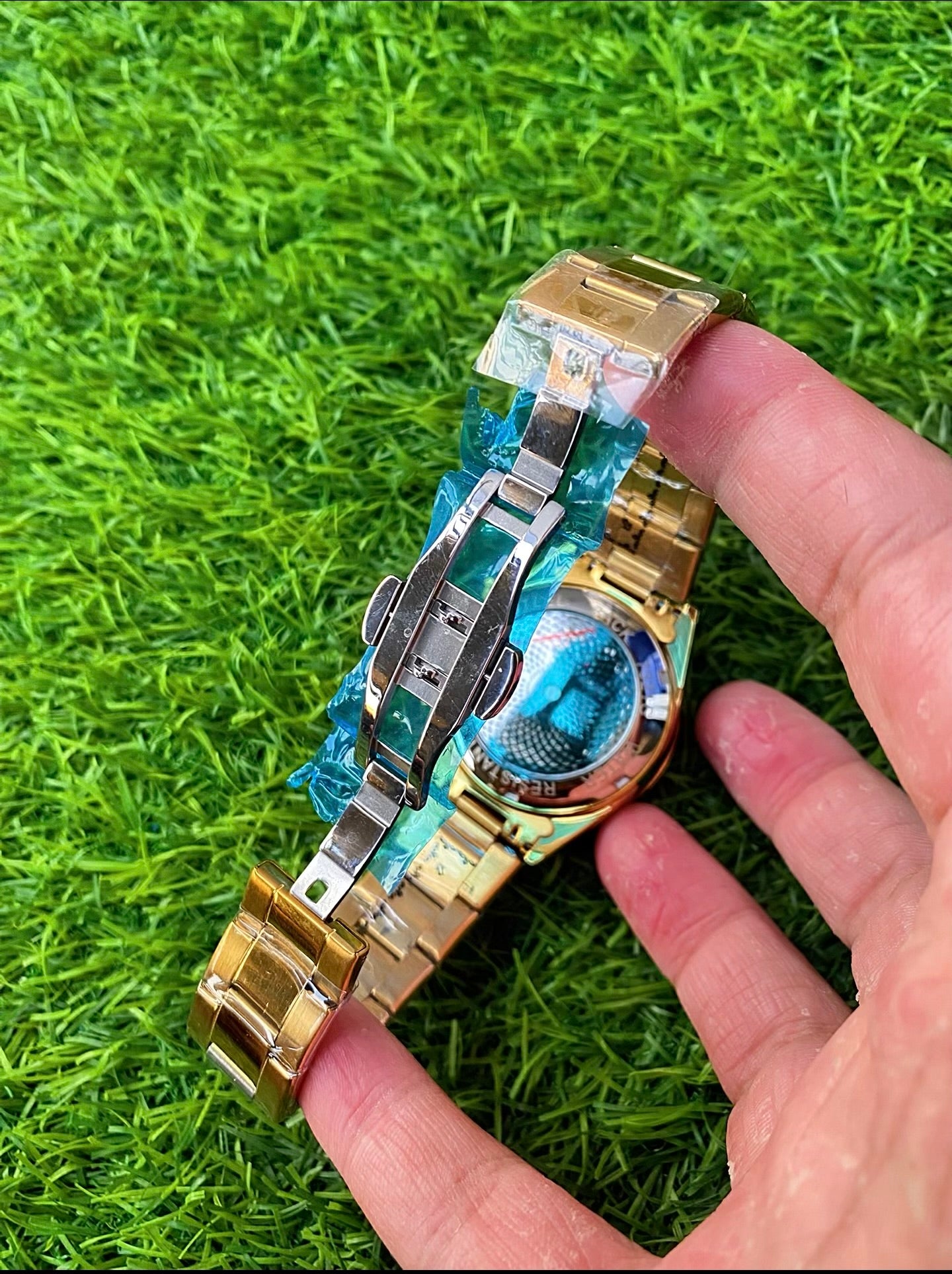 S Luxury Gold Skeleton Chronograph Watch – Diamond Bezel, Full Gold Finish