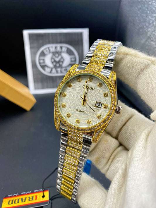 Luxury Quartz Watch with Full Crystal Detailing and Date Function Master lock