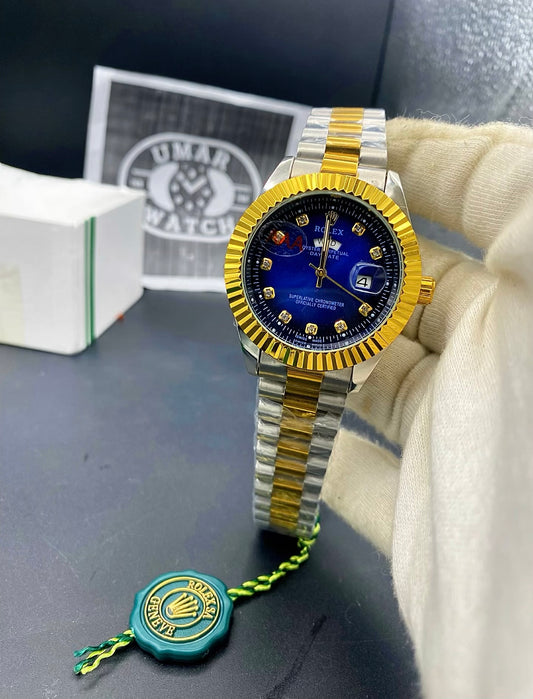Premium Quartz  Men’s Watch – Blue Dial & Date  Display