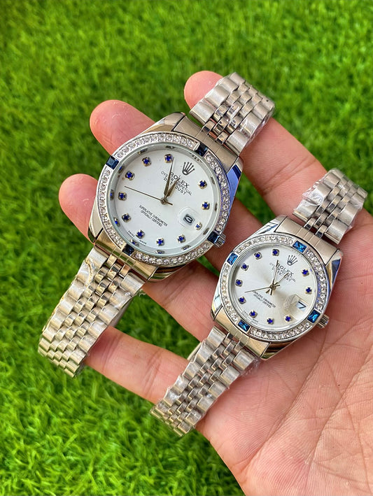 Luxury Diamond Bezel Wristwatch with Date Display – Couple Set