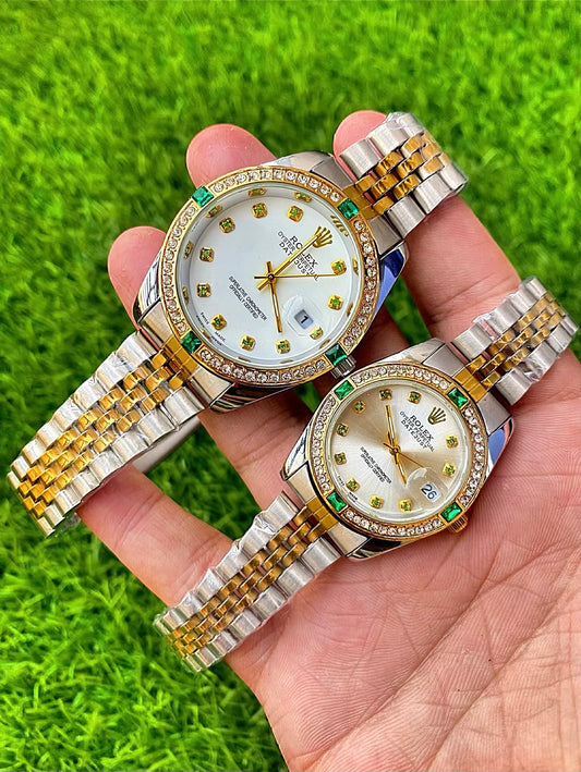Luxury Diamond Bezel Wristwatch with Date Display – Couple Set